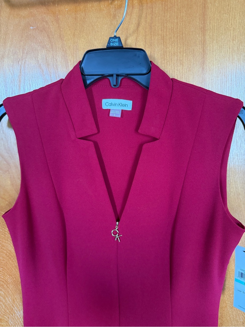 Calvin Klein Sleeveless Fit-and-Flare Dress in Berry Red - Picture 8 of 8